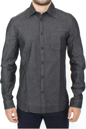 ERMANNO SCERVINO Homme, Chemises, Gris, Taille: M Chemise Décontractée Gris en Denim Stretch