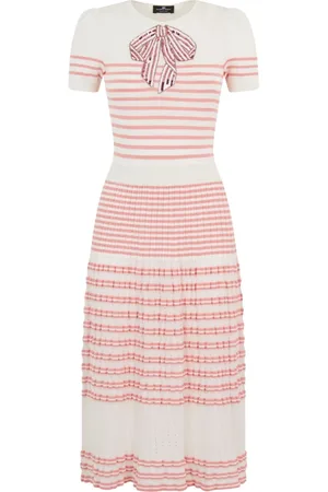 Elisabetta Franchi Femme, Robes, Rose, Taille: 38 FR Robe Rayée Rose avec Détail de