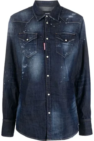 Dsquared2 Femme, Blouses et Chemises, Bleu, Taille: 36 FR Chemise en jean bleu à manches longues