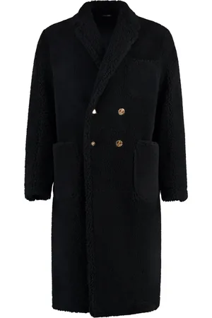 Thom Browne Homme, Manteaux, Noir, Taille: 2XL Manteau croisé à revers en peau lainée
