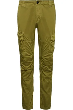 C.P. Company Homme, Pantalons, Vert, Taille: 2XS Pantalon Cargo Vert Olive en Sateen Stretch avec Lentille