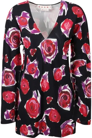 Marni Femme, Blouses et Chemises, Noir, Taille: 38 FR Chemise Longue en Cady Imprimé Roses Tournoyantes