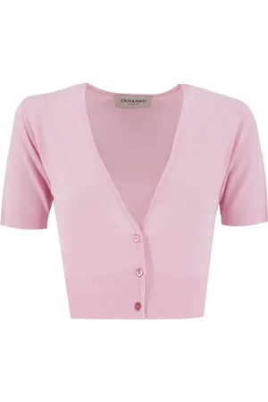 ERMANNO SCERVINO Femme, Pulls, Rose, Taille: 38 FR Cardigan côtelé à encolure plongeante