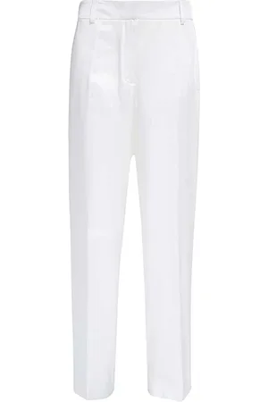 Burberry Femme, Pantalons, Blanc, Taille: 36 FR Pantalon Droit en Soie avec Poches