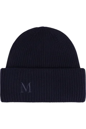 Max Mara Femme, Accessoires, Bleu, Taille: ONE Size Bonnet côtelé en cachemire avec logo frontal