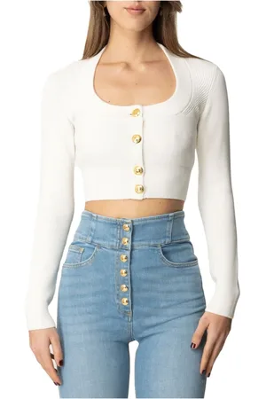 Elisabetta Franchi Femme, Pulls, , Taille: 40 FR Cardigan Ivoire Viscose Style Élégant