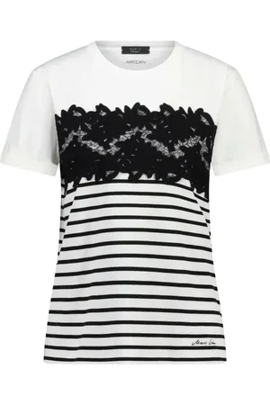 Marc Cain Femme, Tops, Blanc, Taille: 40 FR T-Shirt en Dentelle à Rayures
