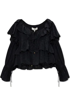Chloé Femme, Blouses et Chemises, Noir, Taille: 38 FR Top à Motif Floral avec Volants