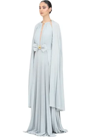 Elisabetta Franchi Femme, Robes, Bleu, Taille: 38 FR Robe Maxi Plissée avec Chaîne