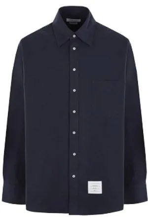 Thom Browne Homme, Chemises, Bleu, Taille: S Chemise Oversize en Flanelle avec Étiquette Logo