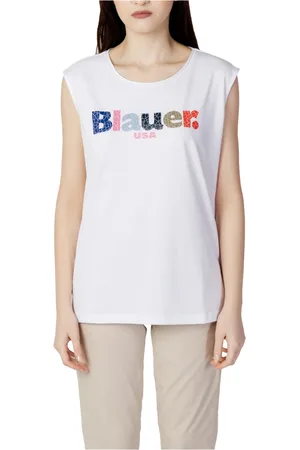 Blauer Femme, Tops, Blanc, Taille: 46 FR Débardeur à Logo Fragmenté