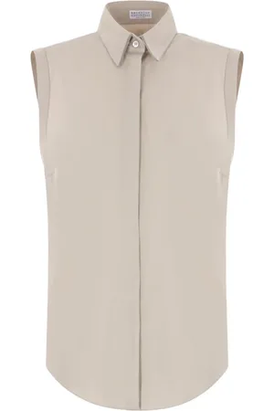 Brunello Cucinelli Femme, Blouses et Chemises, Rose, Taille: 44 FR Chemise sans manches en popeline de coton stretch