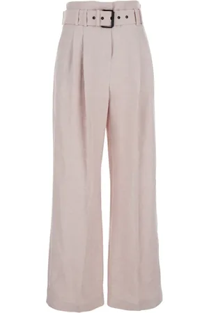 ELEVENTY Femme, Pantalons, Violet, Taille: 36 FR Pantalon en Lin Lilas avec Plis et Ceinture