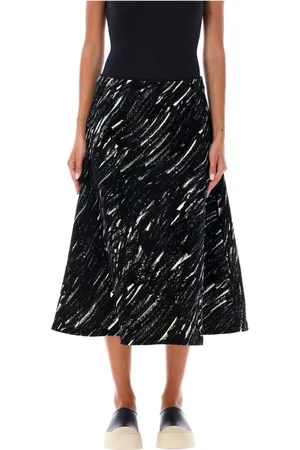 Marni Femme, Jupes, Noir, Taille: 38 FR Jupe midi trapèze noire à imprimé coups de pinceau