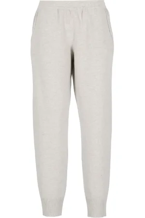 Brunello Cucinelli Femme, Pantalons, , Taille: 36 FR Pantalon de survêtement Écru en Laine Mélangée à Taille Élastique