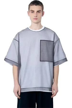 DRIES VAN NOTEN Homme, Tops, Blanc, Taille: L T-shirt Col Rond Superposition Transparente et Panneaux Contrastés