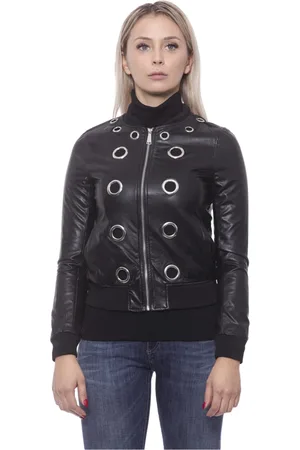 19V69 Italia Femme, Vestes, Noir, Taille: 40 FR Veste Slim en Éco-cuir Noir avec Clous en Métal