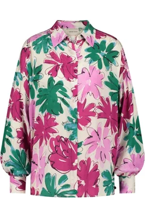 Fabienne Chapot Femme, Blouses et Chemises, Multicolore, Taille: 40/42 FR Blouse Oversize Florale Verte et Rose