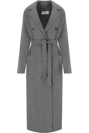 Elisabetta Franchi Femme, Manteaux, Gris, Taille: 42 FR Manteau en laine mélangée acier ceinturé