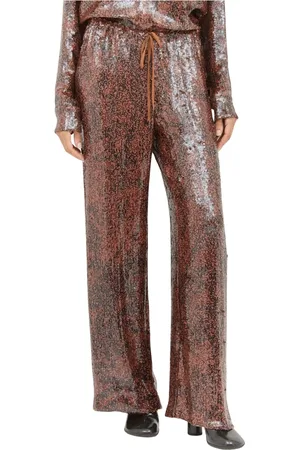 DRIES VAN NOTEN Femme, Pantalons, Rouge, Taille: 36 FR Pantalon Évasé à Cordon de Serrage et Sequins