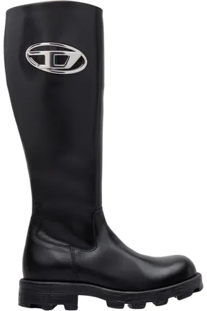 Diesel Femme, Chaussures, Noir, Taille: 36 EU Bottes hautes en cuir brillant avec plaque logo