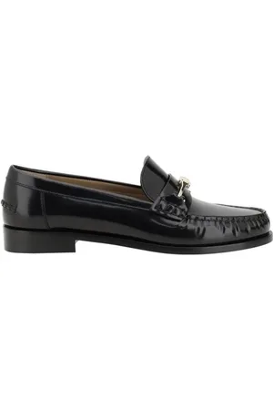 Salvatore Ferragamo Femme, Chaussures, Noir, Taille: 38 1/2 EU Mocassins en cuir à boucle métallique et talon bloc