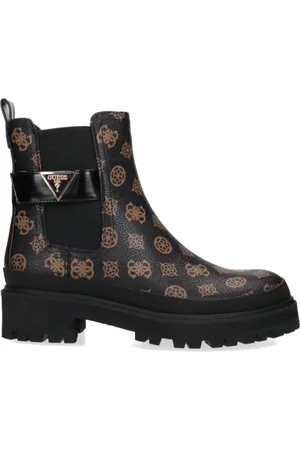 Guess Femme, Chaussures, Brun, Taille: 41 EU Bottines Chelsea Marron Logo 4G Triangle Noir