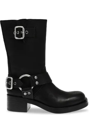 Steve Madden Femme, Chaussures, Noir, Taille: 36 EU Bottes Cheville Fray Noires avec Boucles Argentées