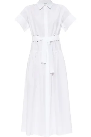 Max Mara Femme, Robes, Blanc, Taille: 36 FR Agoraio Robe Midi à Manches Courtes et Ceinture