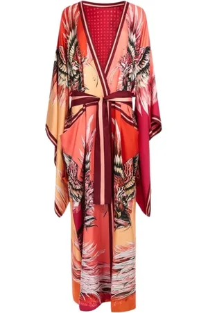 Roberto Cavalli Femme, Vêtements de nuit et de détente, Multicolore, Taille: 42 FR Peignoir en soie à imprimé floral et oiseaux