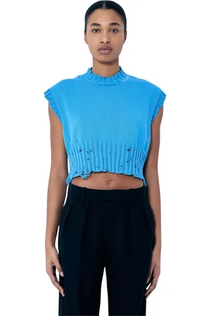 Marni Femme, Pulls, Bleu, Taille: 36 FR Gilet en maille à effet usé avec logo brodé