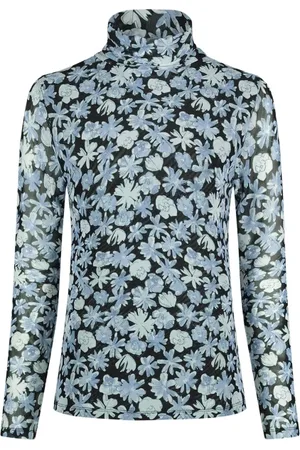 Fabienne Chapot Femme, Tops, Bleu, Taille: 36 FR Haut à col roulé à fleurs bleues