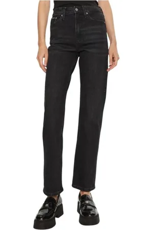 Calvin Klein Femme, Jeans, Noir, Taille: W25 L32 Jean en Coton à Jambe Droite Taille Haute
