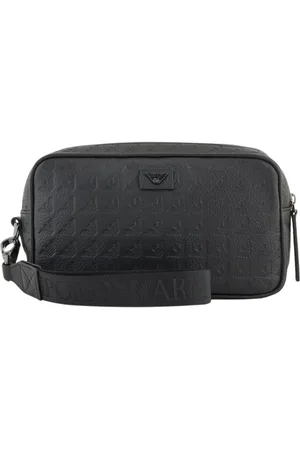 Emporio Armani Homme, Sacs, Noir, Taille: ONE Size Trousse de Toilette Noire avec Motif Aigle en Relief