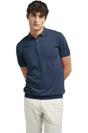 At.p.Co Homme, Tops, Bleu, Taille: S Polo en Coton Bleu avec Trois Boutons