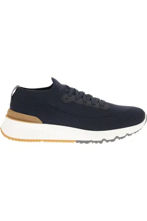 Brunello Cucinelli Homme, Chaussures, Bleu, Taille: 43 EU Baskets en maille de coton et cuir semi-brillant