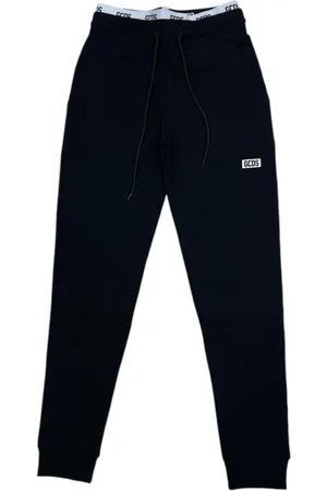 GCDS Unisex, Pantalons, Noir, Taille: XS Joggers en coton noir avec bande blanche à la taille et logo