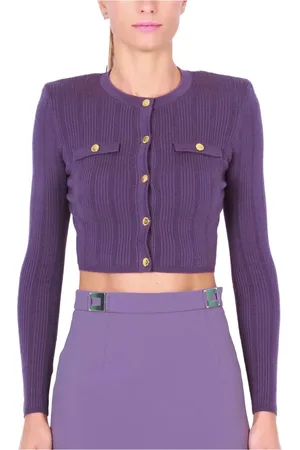 Elisabetta Franchi Femme, Pulls, Violet, Taille: 40 FR Gilet Court en Maille Côtelée