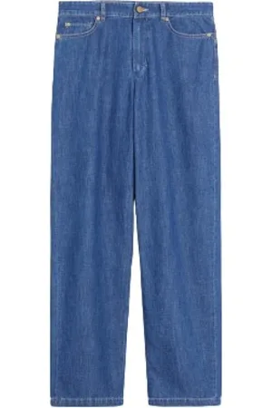 Max Mara Femme, Jeans, Bleu, Taille: 36 FR Jean en denim à jambe droite avec péplum