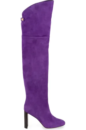 Maison Skorpios Femme, Chaussures, Violet, Taille: 37 EU Bottes Hautes en Daim Bout Rond