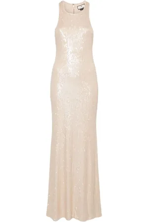 Elisabetta Franchi Femme, Robes, Rose, Taille: 40 FR Robe à Bretelles Beige à Sequins