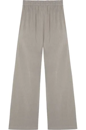 Cortana Femme, Pantalons, Multicolore, Taille: 44 FR Pantalon Palazzo Rayé Vert en Lin et Soie