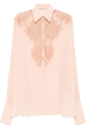 ERMANNO SCERVINO Femme, Blouses et Chemises, Rose, Taille: 40 FR Chemise en soie et dentelle rose corail