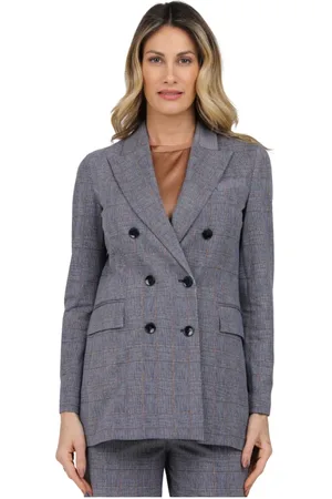 Circolo Femme, Vestes, Bleu, Taille: 40 FR Veste Croisée à Carreaux