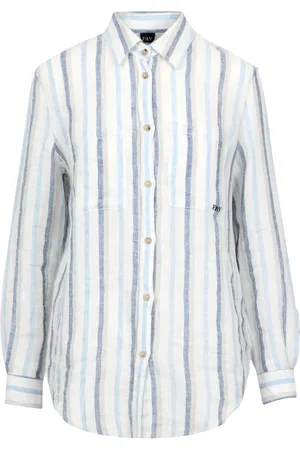 FAY Femme, Blouses et Chemises, Blanc, Taille: 42 FR Chemise à Col Marin Rayée en Lin