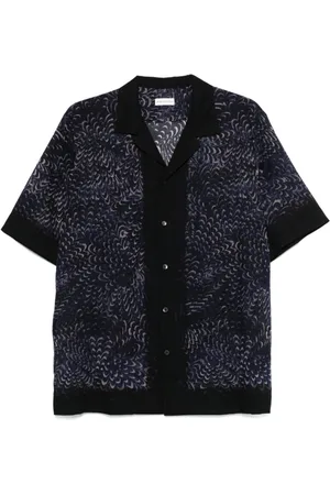 DRIES VAN NOTEN Homme, Chemises, Bleu, Taille: L Chemise à Col Camp Bleu Nuit avec Imprimé Graphique