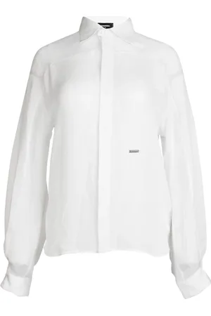 Dsquared2 Femme, Blouses et Chemises, Blanc, Taille: 38 FR Chemise Boutonnée de Luxe en Soie