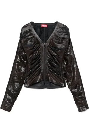 Diesel Femme, Tops, Brun, Taille: 38 FR Veste Marron Cèdre avec Découpes et Col en V