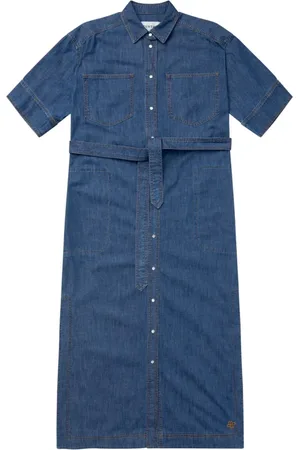 Munthe Femme, Robes, Bleu, Taille: 38 FR Robe-chemise en denim avec boutons élégants et ceinture