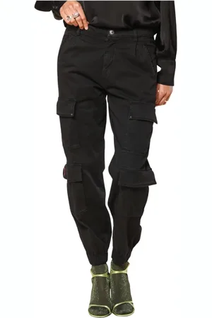 Masons Femme, Pantalons, Noir, Taille: 38 FR Pantalon Cargo Coupe Galbée en Gabardine